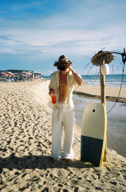 Retro21 R21 Summer Island patchwork beige short-sleeved shirt