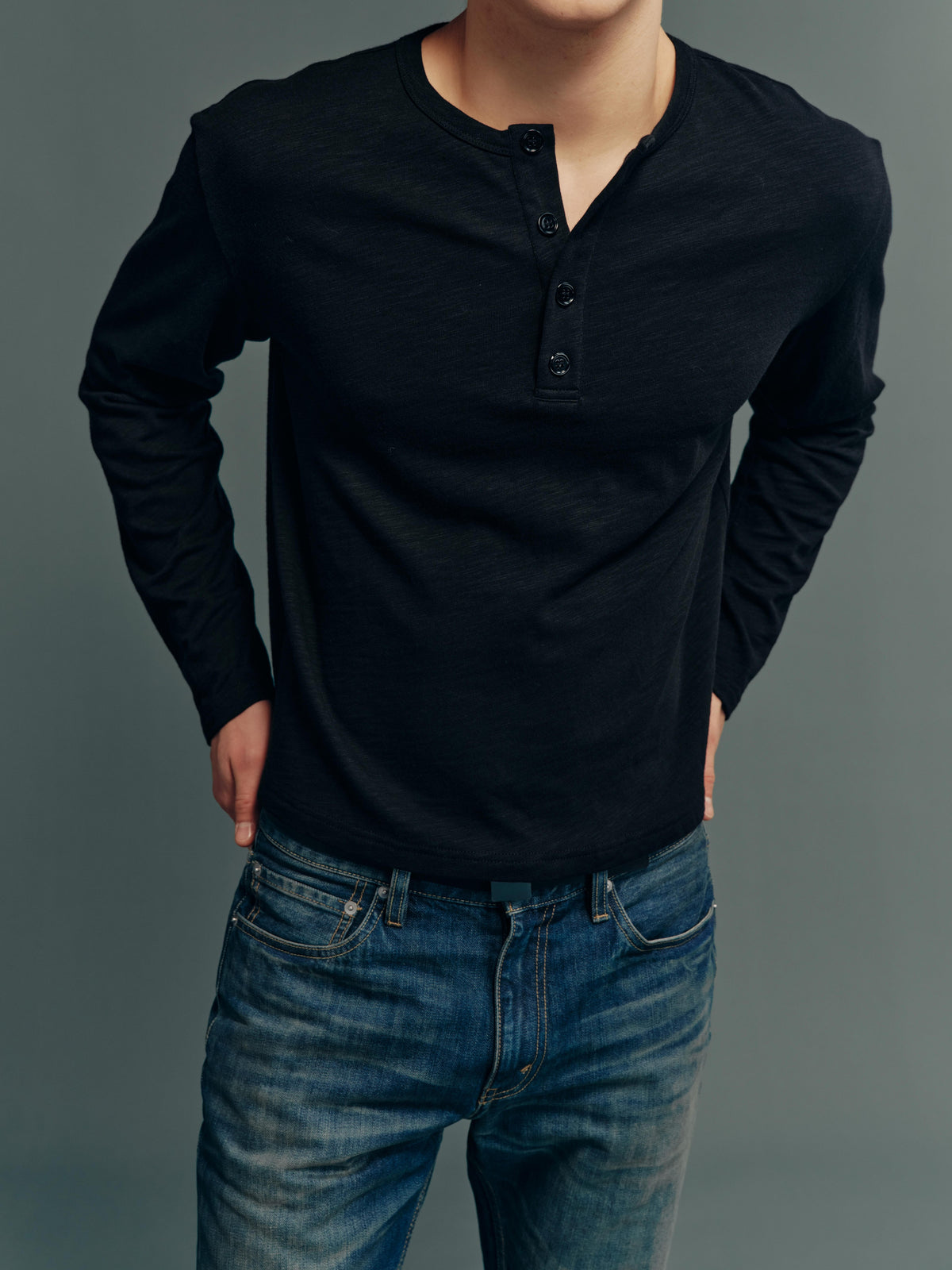 100% Cotton Fine-Rib Brushed Henley Long-Sleeve Base Layer – 3 Colors