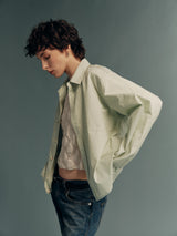 Japanese Fabric Blue-Green Polka-Dot Slub-Stripe Reversible Long-Sleeve Shirt