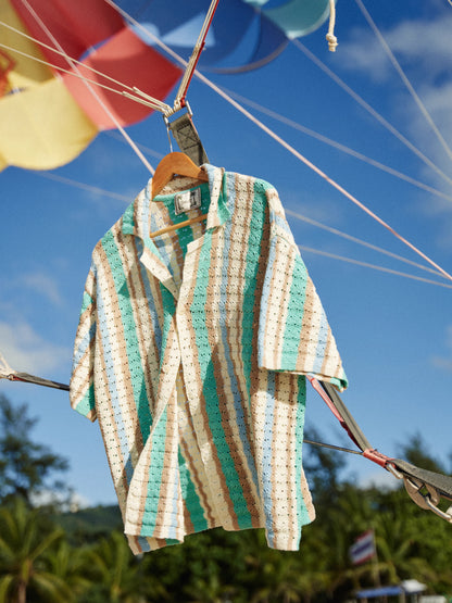 Retro21 R21 Summer knitted hollow striped short-sleeved shirt