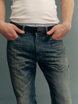 Mud-Dyed Vintage-Wash Slub Cotton Slim-Fit Flared Jeans