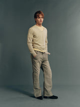 Garment-Dyed Washed Moleskin Grey-Green Relaxed Straight-Leg Double-Knee Pants