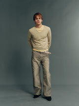 Garment-Dyed Washed Moleskin Grey-Green Relaxed Straight-Leg Double-Knee Pants