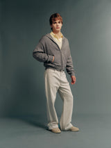 Raccoon-Wool Blend Two-Tone Relaxed-Fit Zip-Up Knit Hoodie