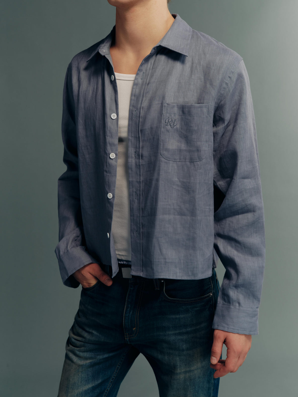 100% French Linen Relaxed Lightweight Cropped Collared Shirt