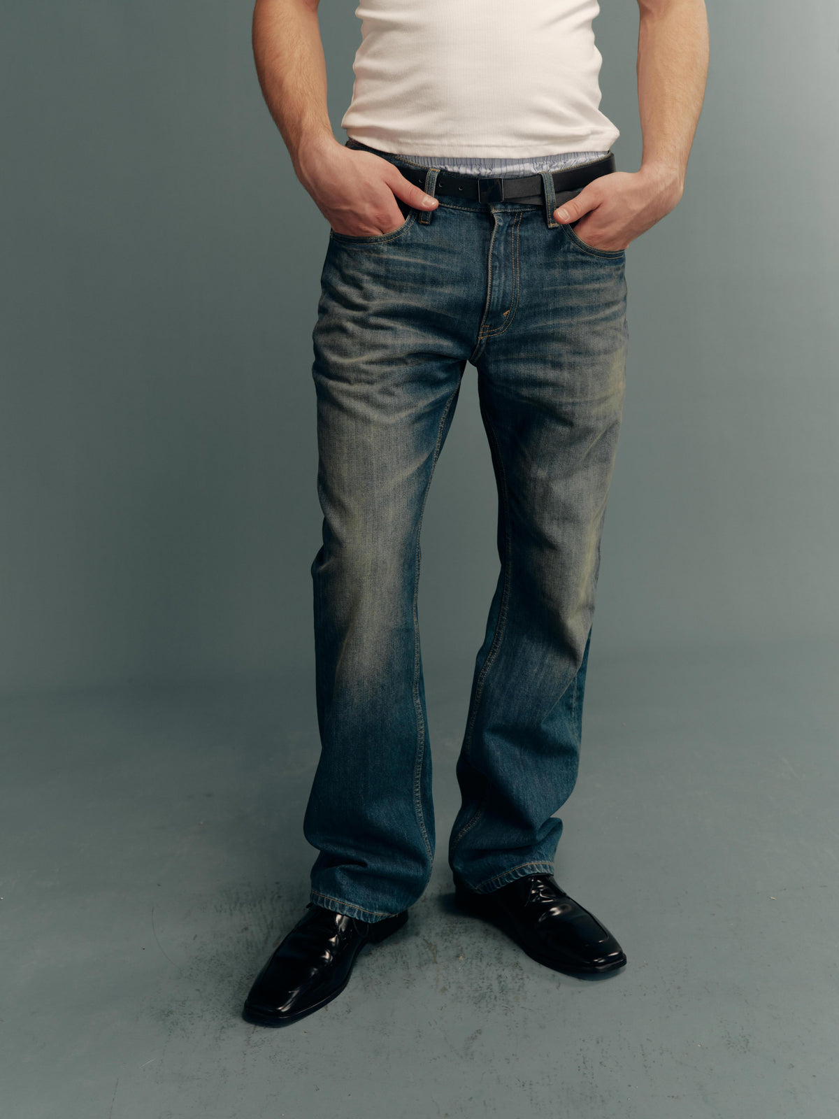 Mud-Dyed Vintage-Wash Slub Cotton Slim-Fit Flared Jeans