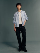 80s 2-Ply Long-Staple Cotton Striped Raw-Edge Cropped Wide-Fit Long-Sleeve Shirt