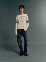 Garment-Washed Cotton Brushed-Finish Long-Sleeve T-Shirt with Appliqué Embroidery and “21” Print, Relaxed Fit