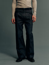 Raw Cotton-Linen Single-Pleat Straight-Leg Trousers with Permanent Crease