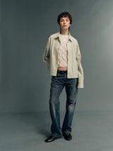 Japanese Fabric Blue-Green Polka-Dot Slub-Stripe Reversible Long-Sleeve Shirt