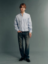 80s 2-Ply Long-Staple Cotton Striped Raw-Edge Cropped Wide-Fit Long-Sleeve Shirt