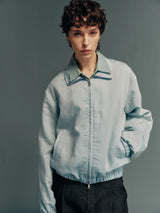 Japanese Fabric Blue & Yellow Striped Mock-Neck Double-Zip Cardigan