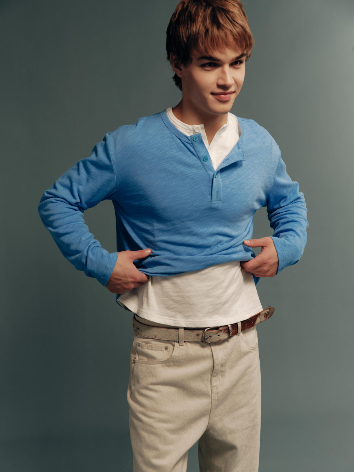 100% Cotton Fine-Rib Brushed Henley Long-Sleeve Base Layer – 3 Colors