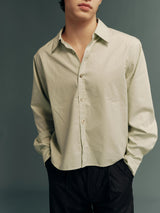 Japanese Fabric Blue-Green Polka-Dot Slub-Stripe Reversible Long-Sleeve Shirt