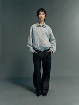 Japanese Fabric Blue & Yellow Striped Mock-Neck Double-Zip Cardigan